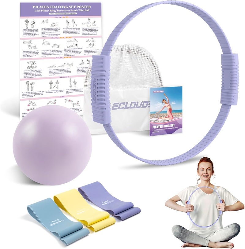 Paleclouds Pilates Essentials Kit for Women, 13.5" Pilates Ring and Ball Set with Resistance Bands for Home Workouts, Portable Pilates Kit with Bag & Training Poster for Full Body Exercise - Image 1
